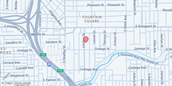 Map showing Emmaus Lutheran Food Pantry at 1209 Linden St, Indianapolis, IN