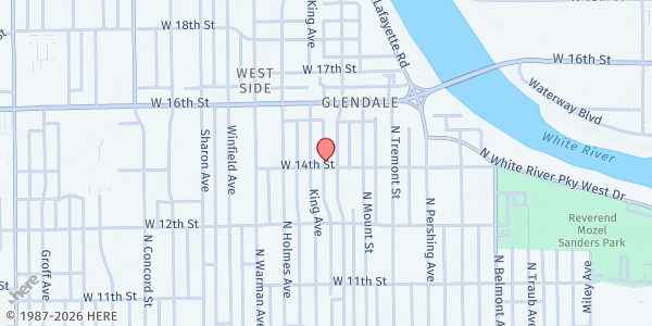 Map showing First Samuel Church (W)Holistic Ministries at 1402 N. Belleview Pl., Indianapolis, IN