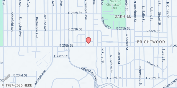 Map showing Galilee Missionary Baptist Church at 2624 E. 25th St., Indianapolis, IN