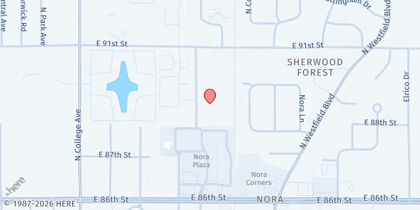 Map showing Ganvie Cares Senior Pantry at 8905 Evergreen Ave., Indianapolis, IN