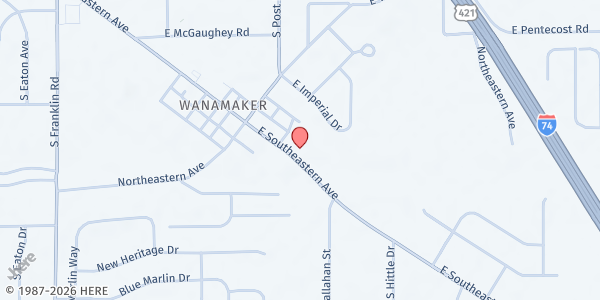 Map showing God's Bounty Inc. at 8946 Southeastern Ave, Indianapolis, IN