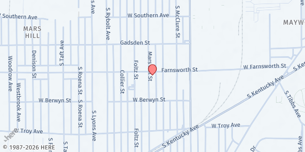 Map showing Great Oak Church Mobile Pantry at Mars Hill Arts Center at 2811 Mars Hill St., Indianapolis, IN