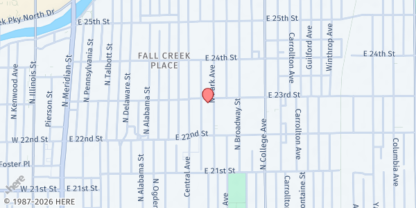 Map showing Greater Morning Star Baptist Church at 519 E. 23rd St., Indianapolis, IN