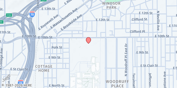 Map showing Harshman Magnet Middle School: Viking Galley Food Pantry at 1501 E 10th St, Indianapolis, IN