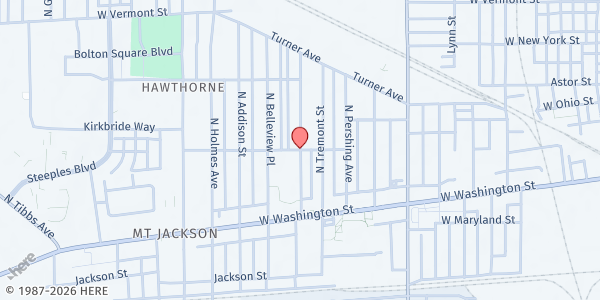 Map showing Hawthorne Community Center at 2400 W. Ohio St., Indianapolis, IN