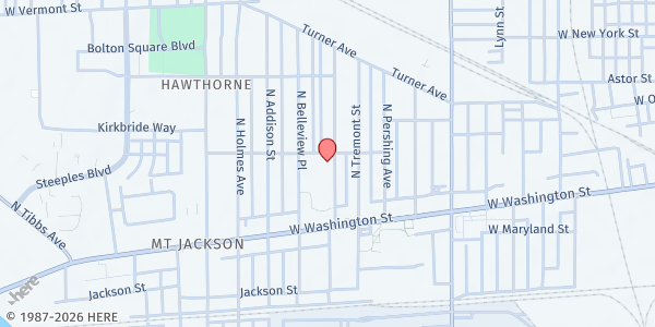Map showing Hawthorne Community Center at 2400 W. Ohio St., Indianapolis, IN