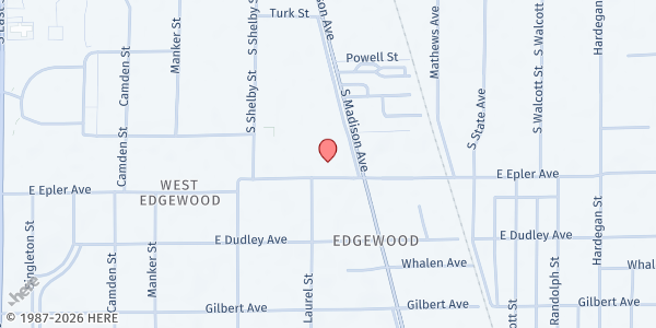 Map showing Hunger, Inc. - Indianapolis at 1416 E Epler Ave, Indianapolis, IN