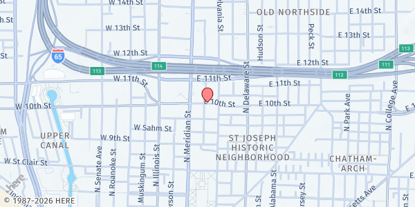 Map showing HVAF Indianapolis at 45 East Tenth Street, Indianapolis, IN