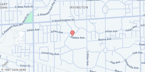 Map showing ICAN Food Pantry at Downey Avenue at 111 S Downey Ave, Indianapolis, IN