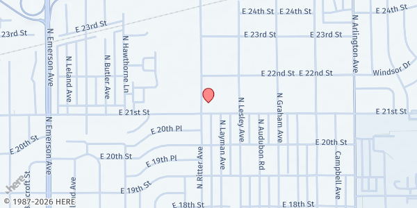 Map showing Iglesia Tierra Prometida Food Pantry at 5502 East 21st St., Indianapolis, IN