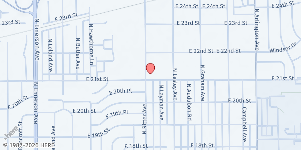 Map showing Iglesia Tierra Prometida Food Pantry at 5502 East 21st St., Indianapolis, IN