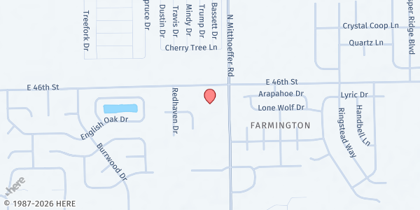 Map showing Ignite Community Church Food Pantry at 9917 East 46th Street, Indianapolis, IN