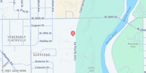 Map showing IMCA Food Pantry at 2846 Cold Spring Rd, Indianapolis, IN