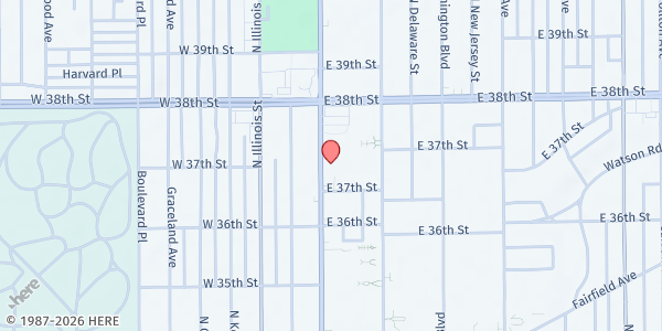Map showing Indiana Youth Group - Main Office at 3733 N Meridian St, Indianapolis, IN