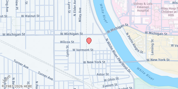 Map showing Indianapolis Metropolitan High School: Puma Pantry at 1635 W Michigan St, Indianapolis, IN