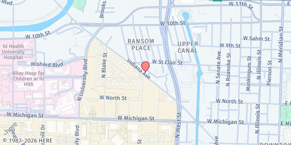 Map showing Indianapolis Urban League at 777 Indiana Ave. STE 1, Indianapolis, IN