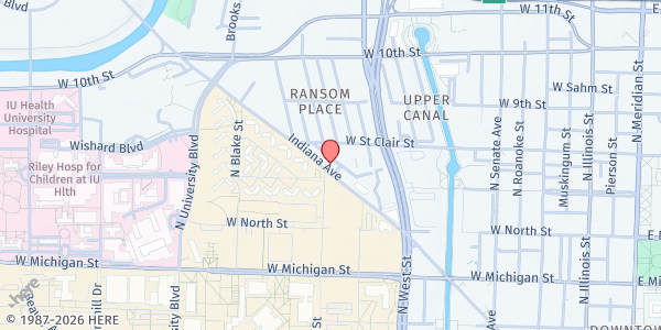 Map showing Indianapolis Urban League Food Pantry at 777 Indiana Ave. STE 1, Indianapolis, IN