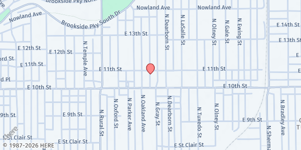 Map showing IPS # 54 Brookside Elementary at 3150 E 10th St, Indianapolis, IN