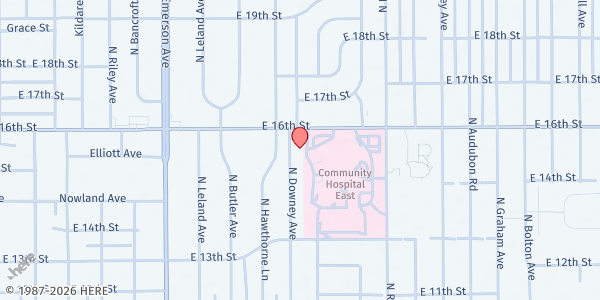 Map showing Jane Pauley - 16th St Clinic at 5317 E 16th St, Indianapolis, IN