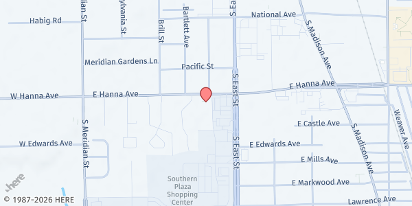 Map showing Judah International Evangelistic Ministries at 431 E Hanna Ave, Indianapolis, IN