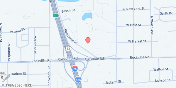 Map showing Lakeview Church at 47 Beachway Dr., Indianapolis, IN