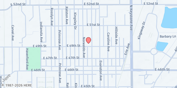 Map showing Liberation AME Zion Outreach Ministry at 4906 Crittenden Ave., Indianapolis, IN