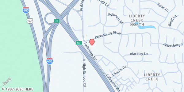 Map showing Life Church-Eagle Creek Hunger Relief at 5901 Lafayette Rd, Indianapolis, IN