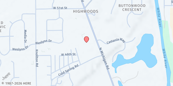 Map showing Light of the World Christian Church at 4646 N. Michigan Rd., Indianapolis, IN