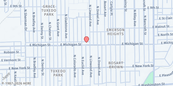 Map showing Linwood Christian Church at 4424 E. Michigan St., Indianapolis, IN