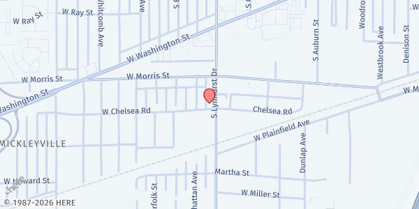 Map showing Lynhurst Baptist Church at 1250 S. Lynhurst Dr., Indianapolis, IN