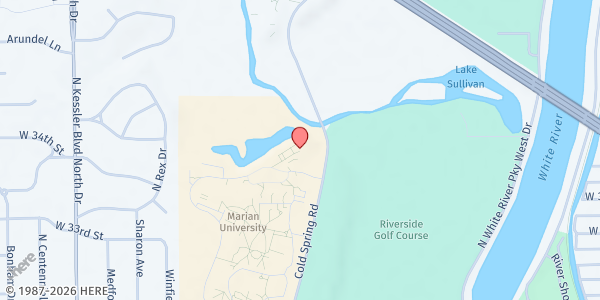 Map showing Marian University - Cold Spring Road at 3220 Cold Spring Rd, Indianapolis, IN