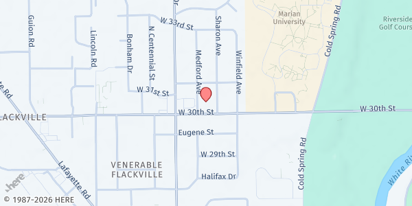 Map showing Marian University - Huntington Hall at 2916 W. 30th Street, Indianapolis, IN