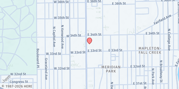 Map showing Mid-North Food Pantry at 3333 N Meridian St Rear, Indianapolis, IN