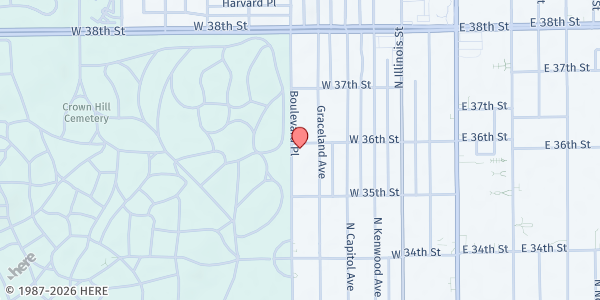 Map showing Mount Zion Baptist Church at 3549 Boulevard Pl., Indianapolis, IN