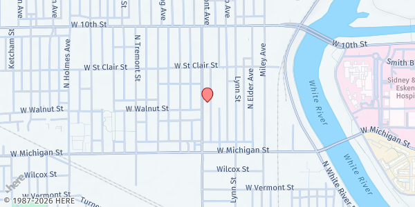 Map showing Mozel Sanders Foundation at 709 N. Belmont Ave., Indianapolis, IN