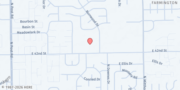 Map showing Mt. Carmel Church Food Pantry at 9610 42nd St, Indianapolis, IN