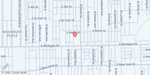 Map showing MTCA St. Philip Neri Catholic School at 545 Eastern Ave, Indianapolis, IN