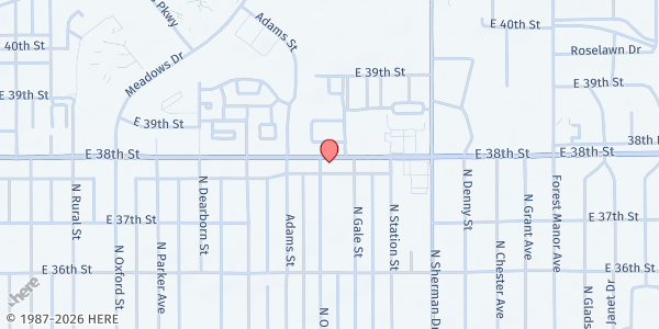 Map showing Nazarene Missionary Baptist at 3505 E. 38th St., Indianapolis, IN