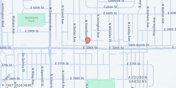 Map showing New Direction Christian Church, Inc. at 5330 E. 38th St., Indianapolis, IN
