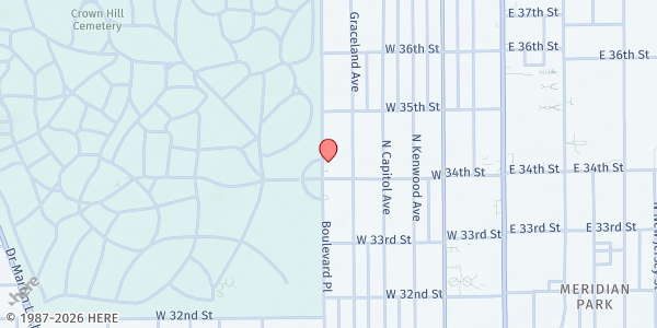 Map showing New Life Community Outreach at 246 W. 34th St., Indianapolis, IN
