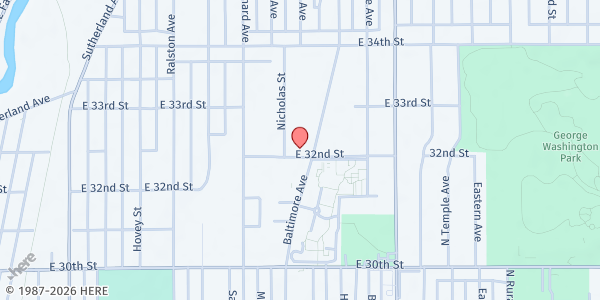 Map showing New Vision Ministries at 2056 E. 32nd St., Indianapolis, IN