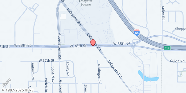 Map showing New Wineskin Ministries at 4501 38th St., Indianapolis, IN