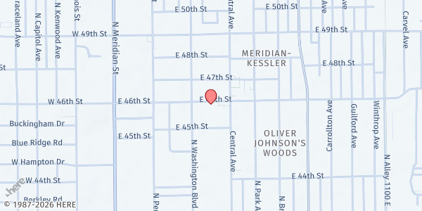 Map showing Northwood Christian Church at 4550 Central Ave, Indianapolis, IN