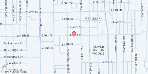 Map showing Northwood Christian Church Food Pantry at 4550 Central Ave, Indianapolis, IN