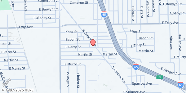 Map showing One Body Ministries at 3132 Carson Ave, Indianapolis, IN