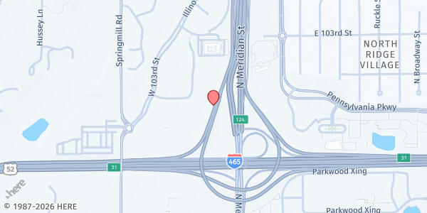 Map showing Pilgrim Lutheran Church at 10202 North Meridian Street, Indianapolis, IN