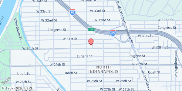 Map showing Pilgrim Missionary Baptist Church at 1060 W 30th St, Indianapolis, IN