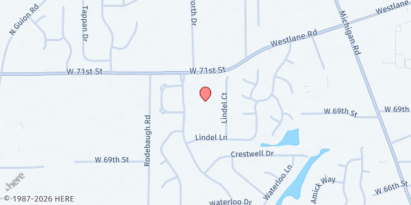 Map showing Powerhouse International Ministries/Augusta Christian Church at 3445 W. 71st St., Indianapolis, IN