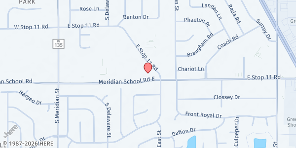 Map showing Resurrection Lutheran Church at 445 E. Stop 11 Rd., Indianapolis, IN