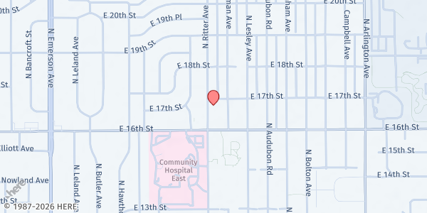 Map showing Ritter Avenue Free Methodist DBA Shepherd's Storehouse at 1645 N. Ritter Ave., Indianapolis, IN